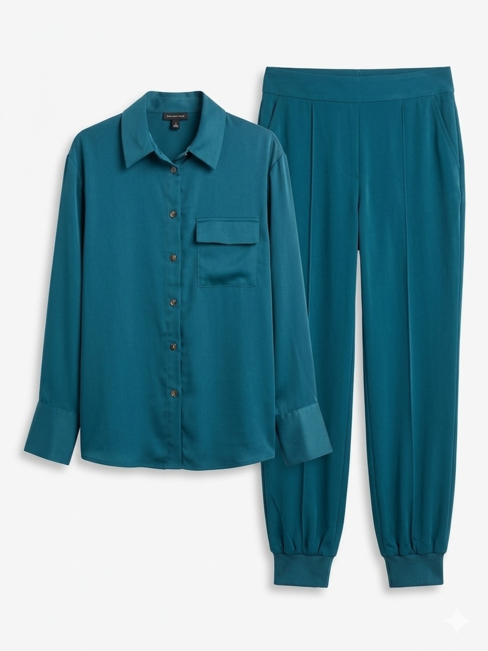 Who What Wear Teal Button-Up Shirt & Jogger Set